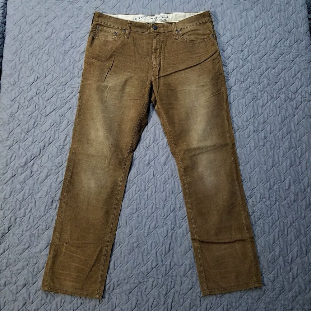 Old NAVY Corduroy Pants Mens 36X32 Brown Slim Etroit Straight Dark Wash Casual